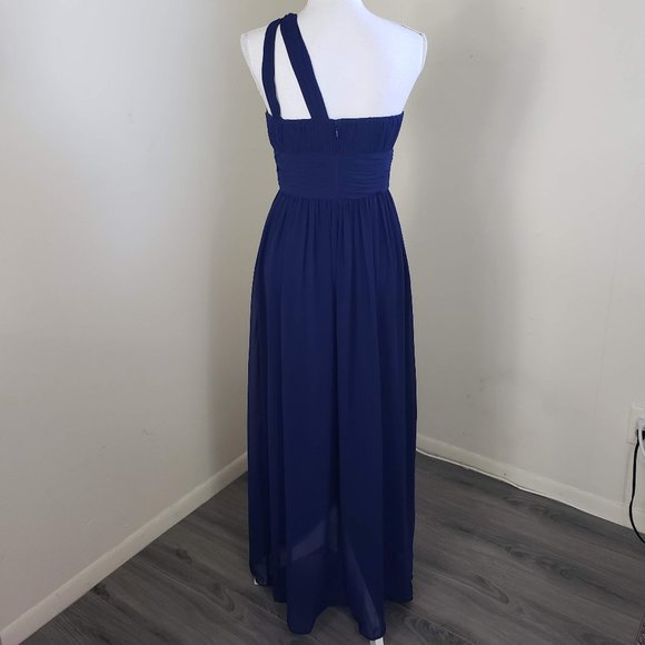Donna Morgan Rachel Chiffon One Shoulder Formal Dress Midnight Blue Size 2 - Picture 7 of 12